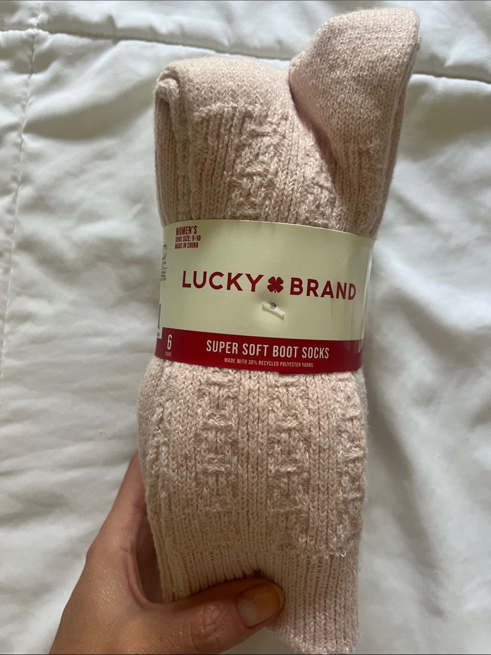 Lucky Brand Women's Super Soft Boot Socks - Pink and Cream